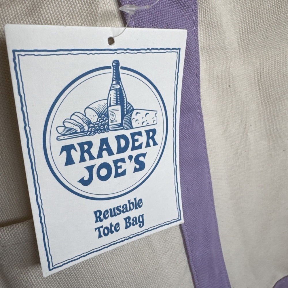 NEW LARGE Lavender Trader Joe's Canvas Tote Bag Spring 2026 Purple - Picture 3 of 10